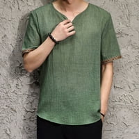 Tking modne muške tradicionalne majice casual kratkih rukava V Vruća od vrata labava bluza - zelena