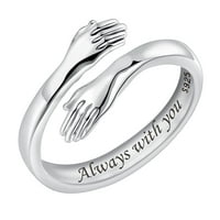 Zagrli, sterling srebrni zagrljaji za žene za žene djevojke srebrne zagrljaju ruke otvoreno obećanje nakit zagrljaju ruke muške prstenje parovi za vjenčanje