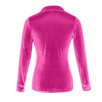 BDFZL Žene vrhovi čišćenja za čišćenje Žene Zimske baršunaste rubne rukave Džepne majice Top Top Pink