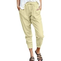 Ženske pamučne posteljine hlače za žene elastični džep struka pune boje casual devet točaka hlače