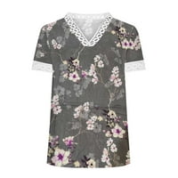 Žene ljetne vrhove modni V-izrez čipkasti patchwork kratki rukav casual top bluza čipke V-izrez plus