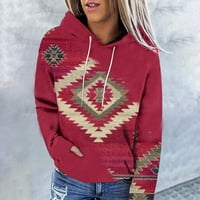 Ženske casual grafičkim duksevima vrhovi dugih rukava s dugim rukavima pulover sa džepnim labavim fit