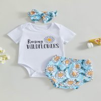 Bagilaanoe Newborn Baby Girl Short gaće Postavite kratke rukave za rukav + cvjetne kratke hlače + kablovska