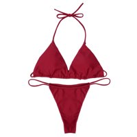 Ženski seksi čvrsti bolovni tang bikini set Skimpy trokutni kupaći kostimi
