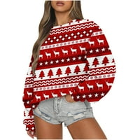 Božićne krajeve za žene za žene modni novost Xmas pahuljica ispisa dugih rukava pulover džempere