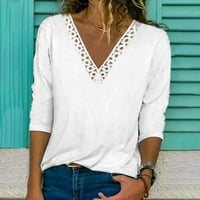 Štednja žena plus veličine vrhova čvrste boje čipke dugih rukava bluza V-izrez Lounge vrhovi, bijeli