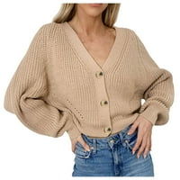 HGW Cardigan za ženski džemper s dugim rukavima otvoren prednji kardigan gumb labav pogled kaki 3xl