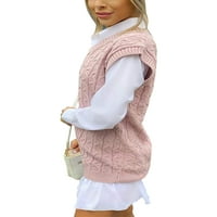 Bomotoo žene džemperi kabeli pleteni džemper prsluk V izrez prsluk običan Jumper Top party pulover ružičasta