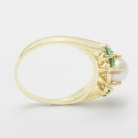 British napravio 10k žuti zlatni kulturni biser i smaragdni ženski prsten za klaster - Veličine opcije