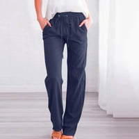 Posteljine Hlače Žene Modne Ležerne prilike Ravne pantalone Elastične visoke struke Comfy Solid Color