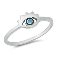 Plavi simulirani Opal Evil Eye Ring. Sterling Silver Band Cubic cirkonijski nakit ženski veličine 7