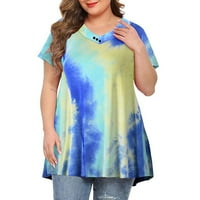 Umfun Women Plus veličine vrhova Tie-Dye Ispis kratkih rukava V-izrez bluza na dlu košulje