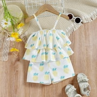 Penkiiy Toddler Baby Girls Fashion Slatki ananas Print Ruffles Suspenderi Shars Romper BodySuit Kids