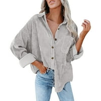 Ženski kolumsko dugme dole majica na majicama na vrhu na vrhu dugih rukava ležerna jakna s džepovima