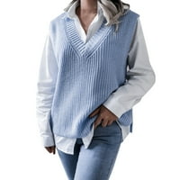 Riforla Ženski pleteni prsluk prsluk proljeće jesen kratki labavi vintage džemper djevojke bez rukava