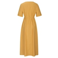 Wyongtao Ljetne haljine za žene Square Swit Slit kratki rukav Midi haljina nalazene tučke haljine za