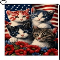 julska mačka vrtna zastava vertikalna dvostrana patriotska američka zastava cvjetni crveni plavi dnevni dan nezavisnosti Dan nezavisnosti praznici van ureza Burlap dvorište zastava bw308
