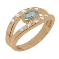 Britanci napravio je 10k Rose Gold Aquamarine & Diamond Prsten Ženski prsten opcije - Veličina opcije
