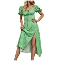 Ljetne haljine ženska modna casual seksi čvrsta boja mjehurić kratkih rukava s kratkim rukom Split haljina mint zelena m