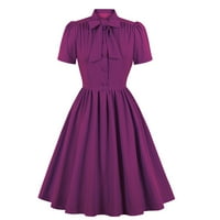 Midi linijska haljina za žensko čišćenje Čvrsto boje Ljeto Retro boho odjeća za odmor s kratkim rukavima