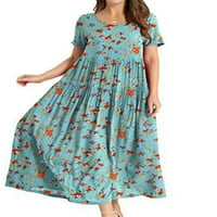 Voguele Women Maxi Haljine s kratkim rukavima Sundress cvjetno tiskovina duga haljina za odmor kaftan