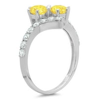 1. CT sjajan okrugli rez simulirani žuti dijamant 14k bijeli zlatni pasijans sa accentima prsten sz