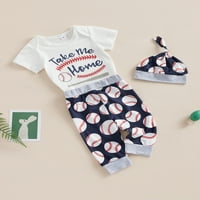 Jaweiwi Baby Toddler Ljetne odjeće, bejzbol slova kratkih rukava ROMPER + HLAČNE + Knot set za šešir
