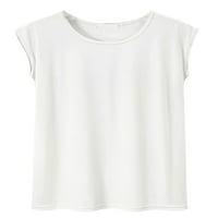 Jusddie Women T majica bez rukava modni pulover posada izrez Loungeweb majica Majica Čvrsta boja White