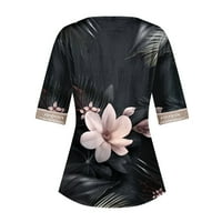 Apepal Women Modni zvonik V izrez Majica čipke patchwork casual labav majica Tops crne s