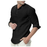 Tking modni muški majica s dugim rukavima plaža labava Fit Henleys Tops - crni xl