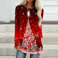 Plus size Solid Women dugi rukavi cvjetne majice Čvrsta pulover Loover vrhovi Božićno drvce Ispis okrugle