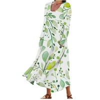 Vivianyo HD ženske haljine dugih rukava za čišćenje ženske ljetne haljine Print dugih rukava okruglih haljina za okrugli vrat sa džepom povratne boje zelene boje