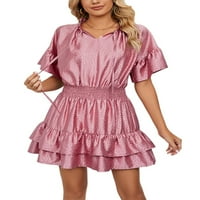 Capreze Dame Line haljine Mini haljina kratkih rukava Solidna boja Ljeto plaža Seksi v izrez ružičasti
