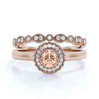 Prekrasno 1. CARAT rub morgatit i dijamantni zaručnički prsten, cvjetni halo vjenčani prsten, jedan