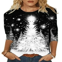 Enwejyy ženski božićni božićni Xmas Ispis Okrugli vrat Ombre pulover bluza vrhovi majica