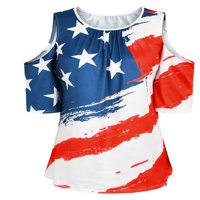 Enwejyy ženska dana nezavisnost Ležerna majica America Zastava Ispis kratkih rukava hladno rame