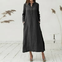 Ljetne haljine za žene dugih rukava A-line Dužina gležnjada modna tiskana V-izrez haljina crna 5xl