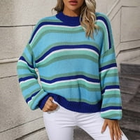 Wyongtao ženski pulover džemper casual boja dugih rukava okrugli džemper, plavi l