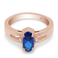 Plavi safir i bijeli CZ Solitaire ženski vjenčani prsten 14k ružičasto zlato preko