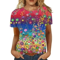 Penkiiy Women Modni ljetni ležerni print Okrugli vrat Majica s kratkim rukavima TOP bluza Pulover Ljetni