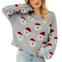 Wefuesd Ženski vrhovi Žene Božićni pleteni džemper slatka santa glava uzorak pograde za pulover džemper