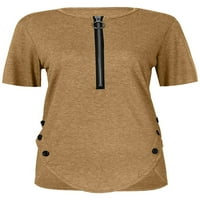 Capreze ljetne majice kratkih rukava za ženske tipke Nepravilni majica V izrez za majicu Zip up casual