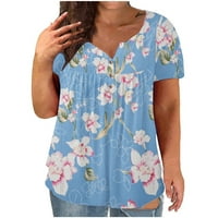 Dahyich's Women's Plus Size cvjetni ispis Skraćena ljetna bluza s kratkim rukavima Top majica Sky Blue