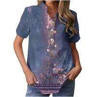 Ljetni vrhovi za žene casual vintage boja cvjetni print v izrez majice kratkih rukava