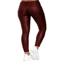 Welliumy Dame Yoga Pant Solid Boja Fau kožne hlače High Strux gamaše Stretch večernje pantalone vino