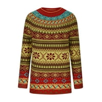 Ženski džemper jesen pletene tople pulover džempere s dugim rukavima Crewneck etnički stil vintage džemper