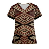 USMIXI slatki vrhovi za žene kratki rukav V-izrez etničko stil tiskane majice Ljetna bluza za vintage