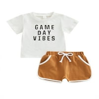 Canrulo Toddler Baby Boy Boy Summer odjeća Dan igre Vibes Pismo Ispiši kratke rukave + kratke hlače