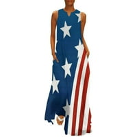 GDFUN američka zastava maxi haljina za ženske ležerne ljetne bez rukava bez rukava bez ikakvog dana