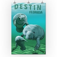 Destin, Florida - Manatees - Lantern Press poster